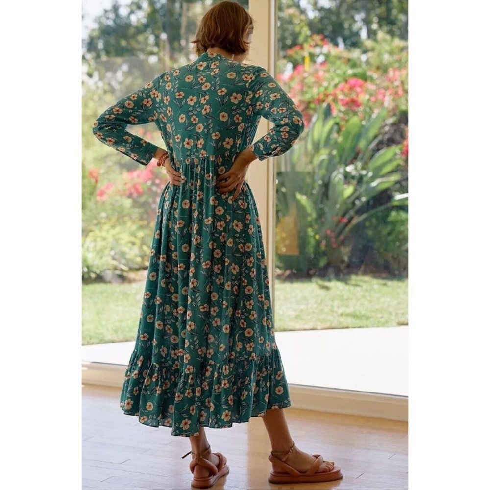 NWOT ANTHROPOLOGIE X MARE MARE Sz XS LYNDA MAXI DRESS FLORAL PRINTED GREEN - Picture 2 of 2